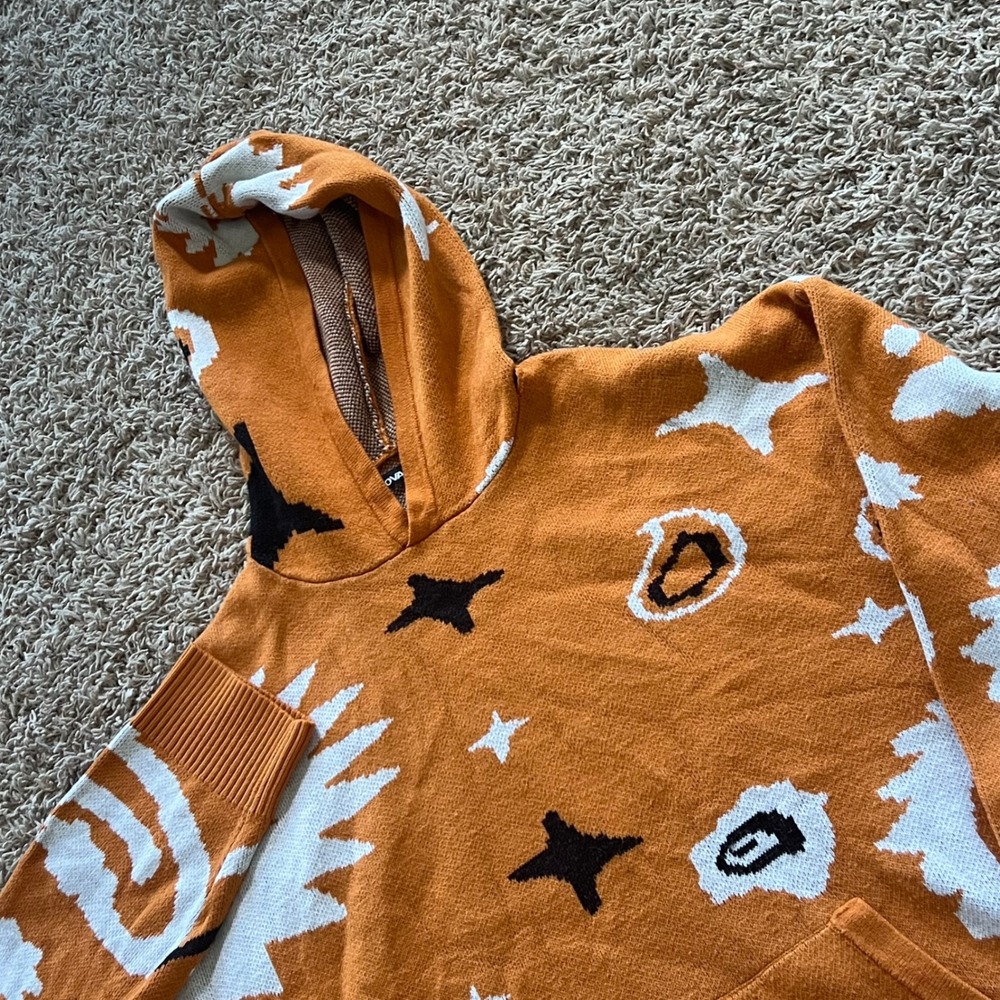 NovaMen Fashion Nova Orange Celestial Knit Hoodie Sweater‎ Mens Medium FNMH1322